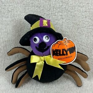 Kellytoy spider plush 7" halloween decor vintage purple face witch hat with tags